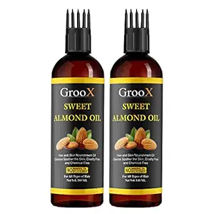 GrooX Cold Pressed Sweet Almond (Badam) Oil - for Skin & Hair Oil (200 Ml) Pack of 2 bottles