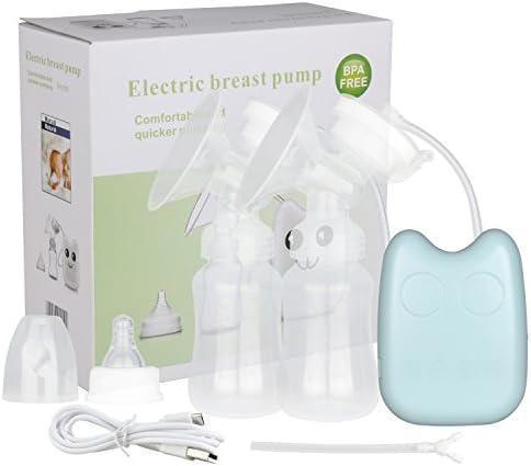 Electric Dual Breast Pump 100% Food Grade &amp; BPA-Free with Charge Plug and Automatic Massage for Postpartum Prolactin (Blue)