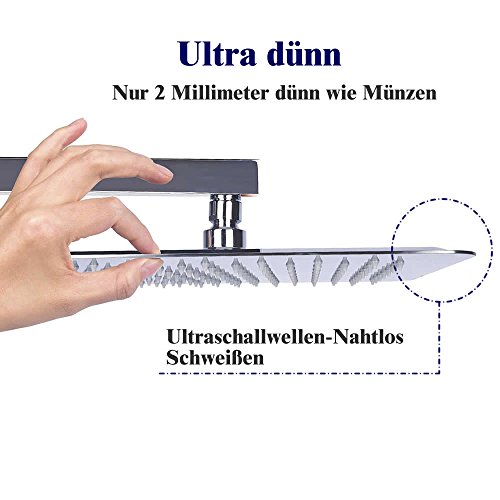 Hiendure®12 Zoll Quadratische Luxus Regendusche Einbauduschköpfe Edelstahl 1/2 Zoll Duschkopf aus Edelstahl SpiegeleffektHochglänzend - 2
