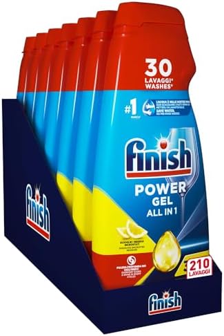 Finish Powergel Gel Detersivo per Lavastoviglie Liquido, Multiazione, Poteri Sgrassanti, Limone, Multicolore, 7 Unità, Confezione da 1
