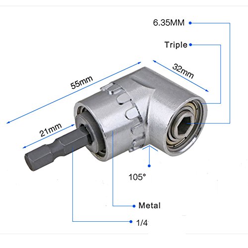 JTENG Winkelschrauber Vorsatz Adapter mit 1/4-Zoll Schnellwechsel- und magnetischen Bit Halter, Winkelschraubendreher Winkelgetriebe Winkelgetriebevor - 5