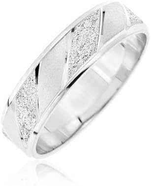 Kareco 9ct White Gold Frosted Diamond Cut 6mm Band Ring- Size V
