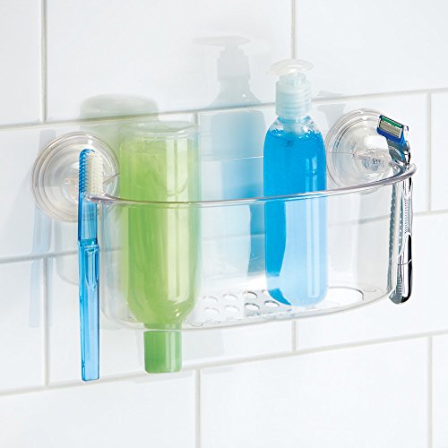 InterDesign Power Lock Badezimmer-/Dusch-Caddy Korb mit Saugnapf für Shampoo, Conditioner, Seife – Groß, Durchsichtig - 2