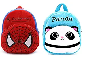 Blue Tree Kids School Bag Soft Plush Backpack Cartoon Bags Combo Mini Travel Bag for for Girls Boys Toddler Baby (Spiderman & New Bue Panda)
