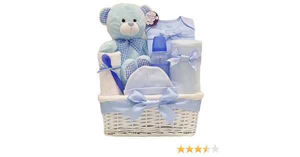 Panier Garni En Osier A Offrir Pour Naissances Et Fetes Prenatales Bleu Blanc Amazon Fr Bebe Et Puericulture
