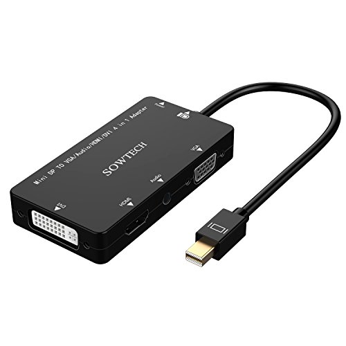 4 in 1 Mini DisplayPort Adapter, SOWTECH Vergoldet 4 in 1 Mini DP / Mini DisplayPort auf HDMI, DVI, VGA, Audio Male zu Female Kabel HDTV Adapter Konverter