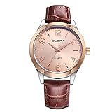 IG Invictus Luxus Mode Faux Leather Mens Blue Ray Glass Quartz Analog Uhren CUENA 844 Gürteluhr Rose Gold braunen Gürtel an der Uhr