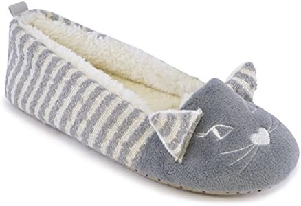 Slumberz Womens/Ladies Footwear Two Tone Stripped Cat Ballet Slippers With Striped Heel, Grey UK: 5/6, EUR: 38/39