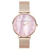 Comtervi Damen Armbanduhr Analog Quarz mit Mesharmband Edelstahl Ultra-flach Slim-Uhr (Rose gold)
