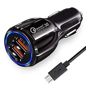 ShopMagics 3.1 Amp Dual USB Port Car Charger for Tata Nexon Car Charger | High Speed Rapid Fast Turbo QC 3.0 Android & Tablets Car Mobile Charger with Micro USB Charging Cable (QC, Multi)