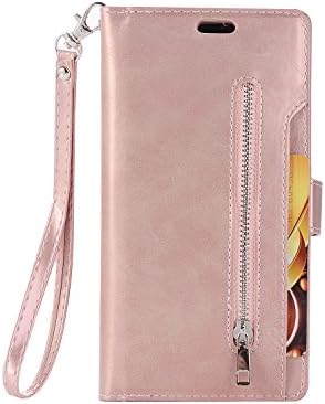 Galaxy Note 8 Case [with Free Screen Protector], Qimmortal(TM) Premium PU Leather Wallet Purses Case Stand Book Type Style Cover with [Lanyard Strap] and [Credit Card Holders Slots] Flip Folio Magnetic Detachable Button Protective Case Cover For Samsung Galaxy Note 8 - Rose