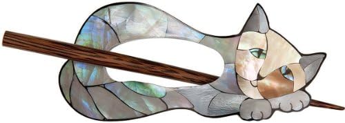 Paradise Exotic Shawl Pin Inlaid Mother of Pearl Cat Shawl Pin, Other, Multicoloured, 0.25 x 10.16 x 17.14 cm