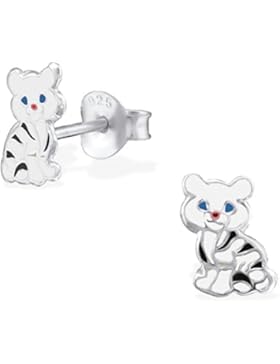 JAYARE Kinder-Ohrstecker Katzen 925 Sterling Silber Emaille 9 x 5 mm schwarz weiß Ohrringe