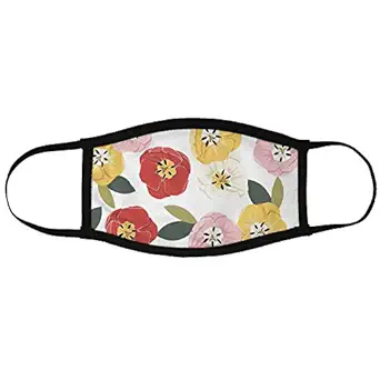 MADANYU Face Mask 3 Layer Printed Reusable Washable Cloth Face Mask - Designer Trendy Unisex - Red And Yellow Flowers Pattern