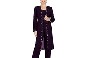 Leader of the Beauty 3 Piece Chiffon Beaded Pant Suits Mother of The Bride Pant Suits with Long Jacket for Women Formal