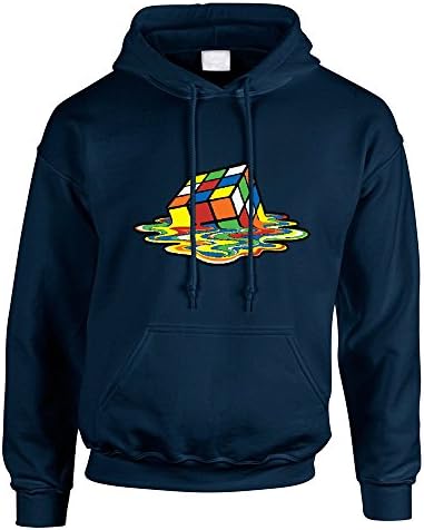 Melting Rubix Cube Childrens Hoodie Hoody Hooded Sweater Big Bang Theory TS215, XL - Age 12-13, Navy, Front Printed Logo