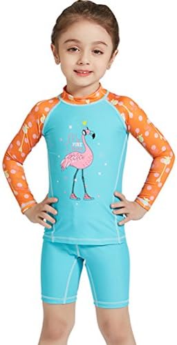 CADong Girls Two Piece Rash Vest Long Sleeve Rash Guard Tankini Sets Swimsuit Swimwear UPF 50+ (Green, L)