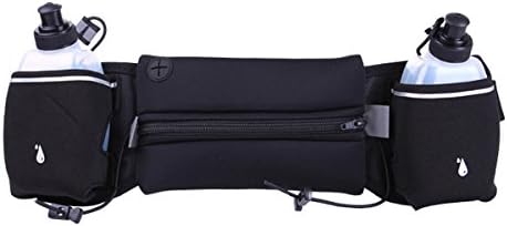 Hydration Belts Running Waist Packs - Waterproof Adjustable Runner Belt with 2*300ml Water Bottles and Headphone Hole Zipped Pockets Holds Fits iPhone 6 Plus, 6S, Samsung S6, S7 for Outdoor Sports