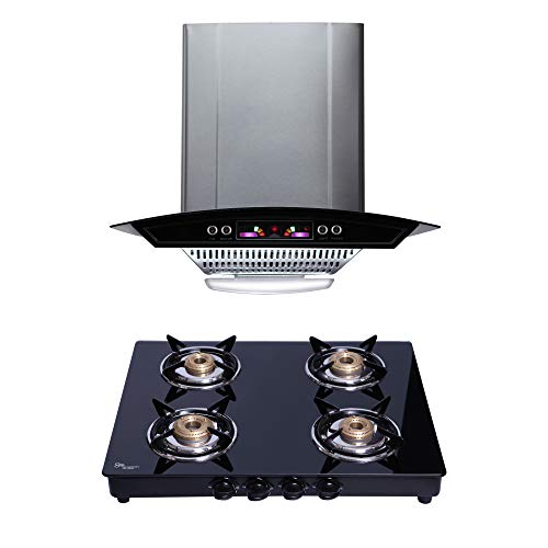 Seavy Kitchen Chimney Combo with Cooktop, 60cm 1100M3/hr Suction Chimney + 4 Burner cooktop(Altis 60)