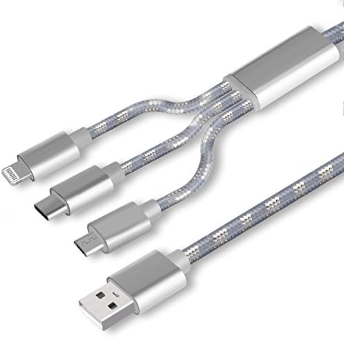 Multi Charger Cable Usmain 3 in 1 USB Charging Cable with USB C Cable/Lightning Cable/Micro USB Cable, Multiple Charging Connecter/Adapter for iPhone X/8/7,Samsung S8/Note 8, Huawei P9/P10 etc.-Silver