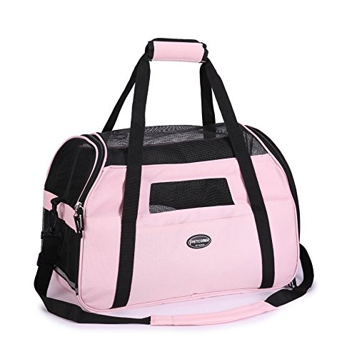 Petcomer Transportín para Perros Y Gatos Portador del Mascota Bolsa de Malla Transpirable de Viaje Bolso de Hombro(Rosa, S-41.5x20x29cm)