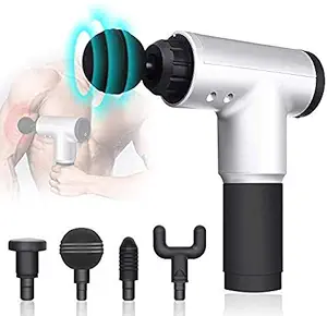 NIVGROW Massage Gun Facial Massage Gun Muscle Fascial Massager (silver)With 4 Heads & 6 Adjustable Speed | Vibrator for Neck, Leg, Hand & Back...