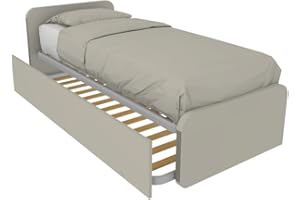 MOBILFINO CAMERETTE 964R - Letto cameretta 80x190 Singolo con Secondo Letto Estraibile e Testate Personalizzabili - Testata a Sinistra, Ecru Cappuccino