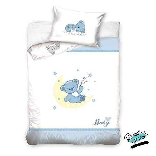 Juego de Funda Nórdica 100% Algodón Natural para Cuna de Bebé 100x135cm "Oso"