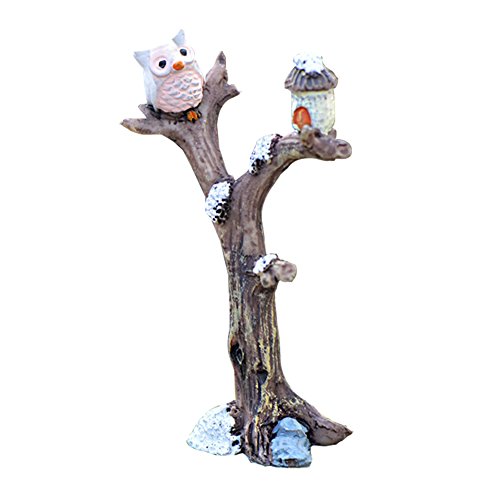 LAMEIDA Jardin Féérique Miniature Hibou sur Arbre Ornement Dollhouse Pot de Fleurs Figurine DIY Craft pour Jardin extérieur Décoration de Maison, Résine, Gris, 5.1 * 8.6cm