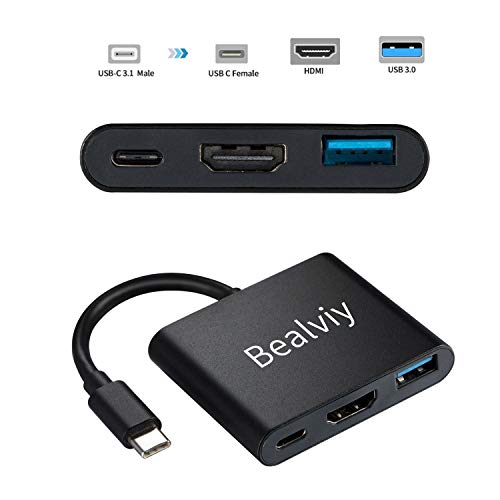 Adattatore da USB C a HDMI, Bealviy Type C Hub con HDMI e USB 3.0 e Porta di Ricarica USB, Compatibile con Nintendo MacBook Pro, Chromebook Pixel, Samsung S8 S9, Huawei P20 Mate 10 Pro e Aaltri