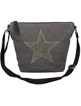 Bunte Umhängetasche Canvas mit aufgenähtem Stern - Maße 26 x 22 x 8 cm - Damen Mädchen Teenager Tasche mit verstellbaren...