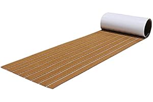 Pvczool 6MM -AdhéSif Mousse Feuille de Teck Bateau Yacht SynthéTique Platelage Mousse Tapis de Sol RevêTement de Sol Marron 240X45Cm