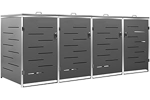 Cozynest Mülltonnenbox für 4 Tonnen Abschließbar Rostfrei Müllbox Mülltonnenverkleidung Mülltonne Müllcontainer Gartenbox 276,5x77,5x115,5cm Edelstahl