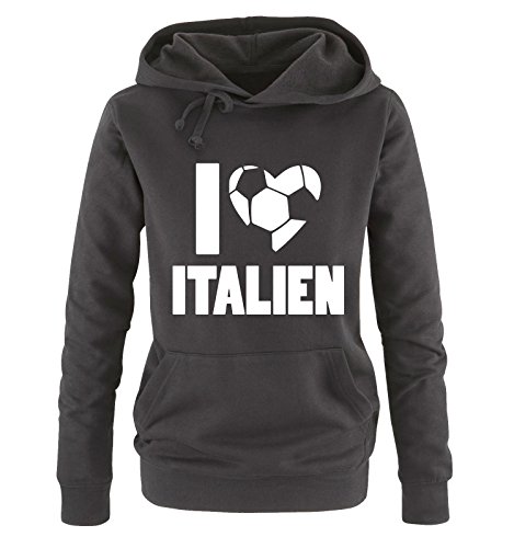 I LOVE ITALIEN – Damen Hoodie – Schwarz / Weiss Gr. L