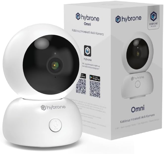 Hybrone Omni Wi-Fi Akıllı Kamera, 360 Derece Görüntüleme, Akıllı Hareket Takibi, Ses Algılama, Çift Yönlü Sesli Görüşme, Uzaktan Kontrol