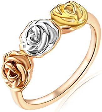 YEAHJOY Women's Fashion Rose Gold Plated 3 Colour Rose Flower Rings (L 1/2)