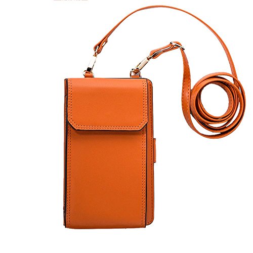 Preisvergleich Produktbild Pawaca kleine Umhängetasche mit Fotogallerie, Kunstleder, Schulter-Handytasche für Damen, passend für iPhone X, 8, 7 Plus, 6S, 6, 5S, 5C, Samsung Galaxy S8+, S7, S6, Edge, S5 Cross-Body-Bags Orange