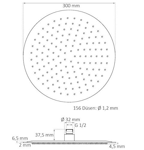 SAILUN Morderne Kopfbrause Regendusche Duschkopf Duschbrause Ultraslim Edelstahl Rund 12 Zoll Wasserfall Regenduschkopf - 3