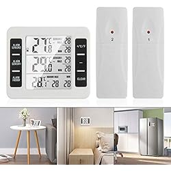 OurLeeme Thermomètres numériques sans Fil, Thermomètre Réfrigérateur Écran LCD numérique Alarme sonore Thermomètre pour congélateur Étanche avec 2 capteurs sans Fil