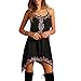 Produktbild Kleid Damen,Binggong Boho Sexy Frauen Ärmellos Party Sommer Strand Kurzes Minikleid Asymmetrisch Kleid drucken Retro Mode Beach Kleid (Sexy Schwarz, L)