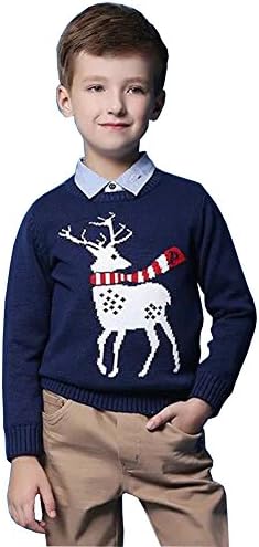Yomeni Youth Kids Cute Crewneck Knitted Pullover Ugly Christmas Sweater Royal Blue