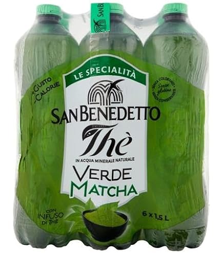 San Benedetto Th Verde & Matcha 6 x 1,5 l, th glac The' th vert et  cactus PET jetables, th glac rafrachissant, sans conservateurs ni  colorants artificiels + Italian Gourmet polpa 400