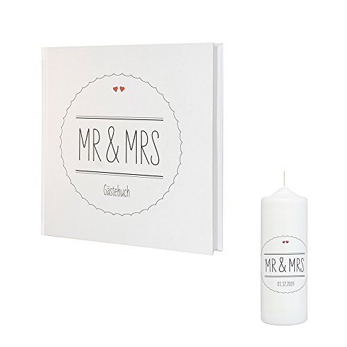 Gästebuch Hochzeit „Mr & Mrs“ – modernes Gästebuch zur Hochzeit im Retrolook mit der Aufschrift Mr & Mrs und kleinen Herzen - 2