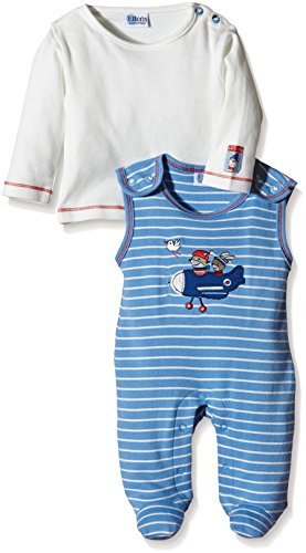 Eltern by Salt & Pepper Baby Boys E Playsuit Let's Fly stripe Striped Crew Neck Long Sleeve Footies, Blue (ocean Blue 429), 0-3 Months (Manufacturer size: 62)