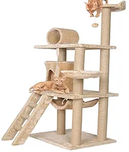 Callas RioAndMe Large Cat Tree Condo with Sisal Scratching Posts, Perches Houses, Hammock | Multilevel Cat Tree | 54.4 Inches Height | CAT318-Beige