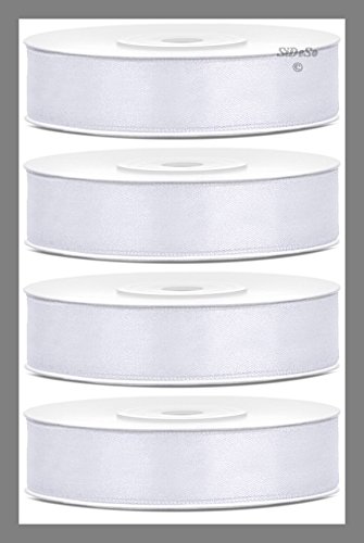 SiDeSo® 0,035€/m 100m SATINBAND (4x 25m Rolle) weiß 6mm Breite Dekoband Schleifenband Geschenkband Antennenband