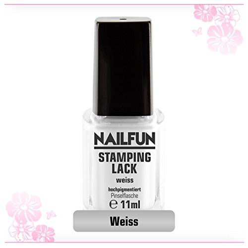 KONAD® Starter Set Basic: Double Edge Stempel zweiseitig + XL Scraper + Schablonenhalter oval + Schablone m98 + NAILFUN Stamping Lack weiss 11ml - 5