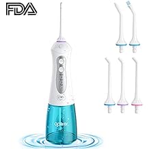 Water Flosser for Teeth - Oral Irrigator with 5 Jet Noozles, Apiker Cordless Dental Flosser Teeth Cleaner for Braces, IPX7 Waterproof USB Rechargeable for Travel and Home Use- 300ml
