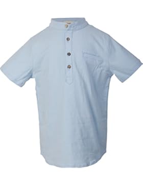 Ipuang Jungen Henley-Ausschnitt Kurzarm Leinenhemd mit Top