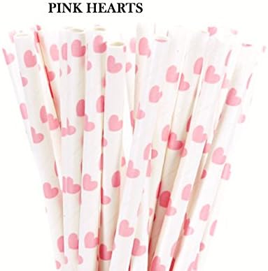 INFINTY UK 25 Paper Straws Drinking Party Birthdays Wedding Striped Pink Yellow Black Same Day Dispatch Ordered Before 2PM UK Fast DELIVERY (Pink Hearts)